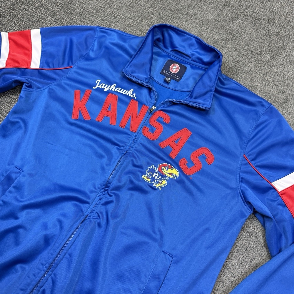 Kansas Jayhawks Jacket Mens Large Blue Full Zip Track NCAA Dazzle Carl Banks